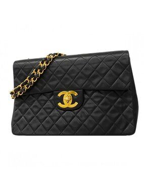 Chanel Shoulder Bag Big Quilted Lambskin Black Gold